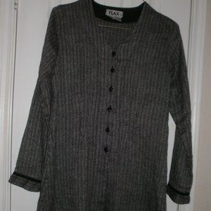 FLAX  sz  Petite 6-10 Black White Stripe Linen SHIRT DRESS TUNIC TOP JACKET